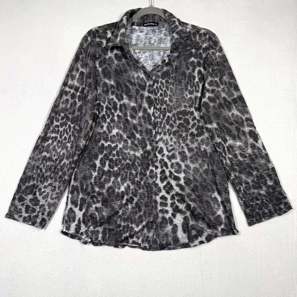 David Cline Top Womens XL Snap Front Blouse Artsy Panther Animal Print USA Made